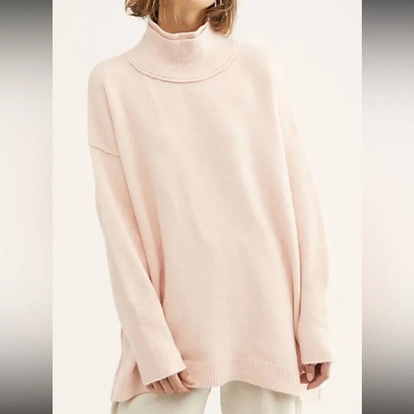 Free People Sweater Womens XS After Glow Wool Mock Neck Oversized Cozy Feminine - Picture 2 of 9